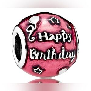 Pandora Happy Birthday To You Pink / Red Enamel and Sterling Sliver Charm